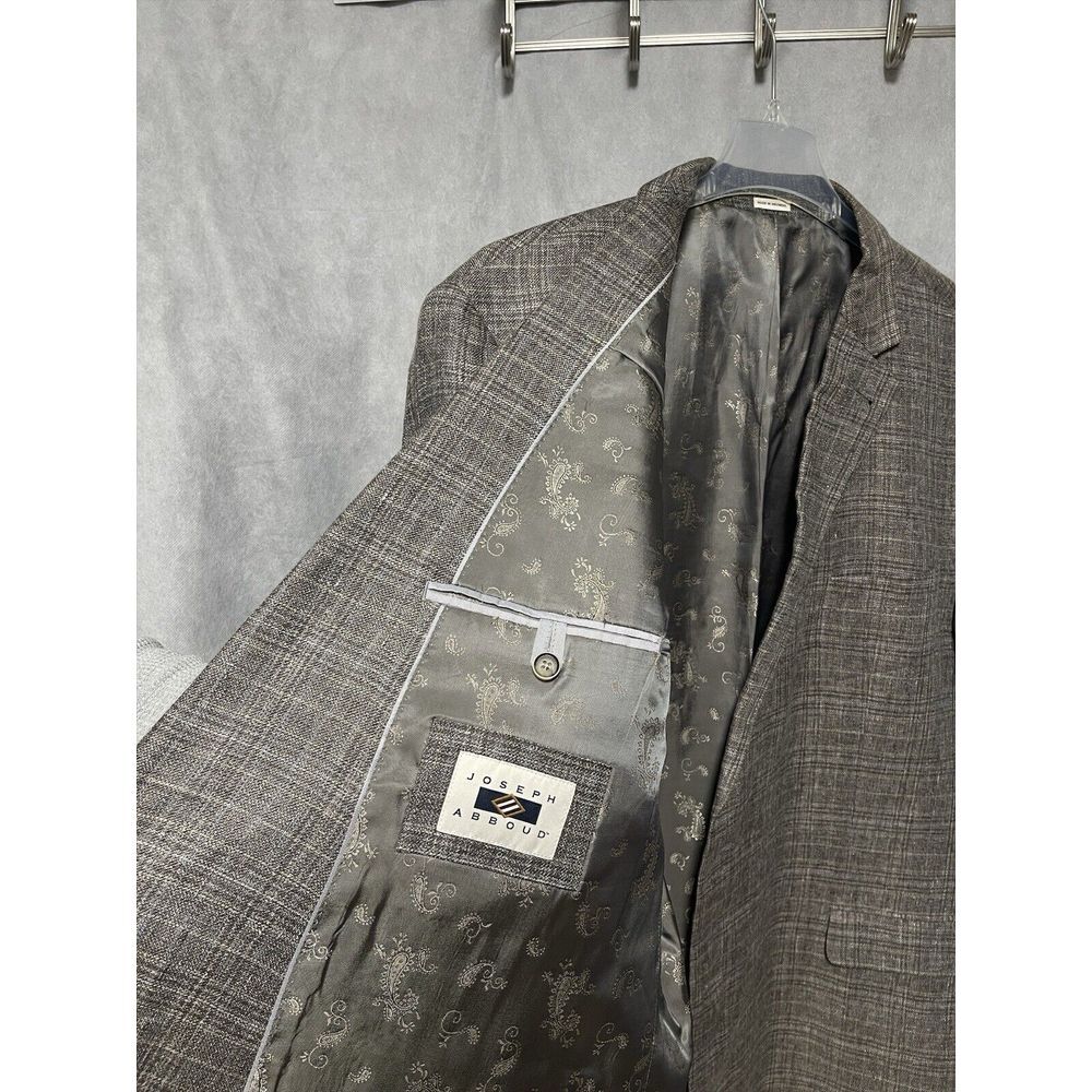 Joseph Abboud Blazer Men 54L Beige Brown Plaid Italian Fabric Nova Linen Luxury‎ - Picture 9 of 12